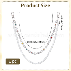 1Pc Round White Plastic Pearl Beaded Alloy Colorful Rhinestone Flower Double Layer Chain Belts for Pants&nbsp;AJEW-GF0012-67
