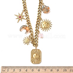 304 Stainless Steel & Acrylic Sun Moon Flower Pendant Necklaces for Women&nbsp;NJEW-G180-08G