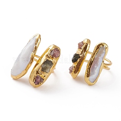Adjustable Natural Tourmaline & Pearl Cuff Rings Open Rings&nbsp;RJEW-L095-C01-G