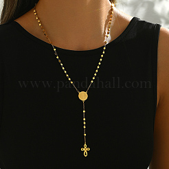 201 Stainless Steel Geometric Portrait Tassel Cross Punk Retro Lady Rosary Bead Necklaces&nbsp;HN1728-2