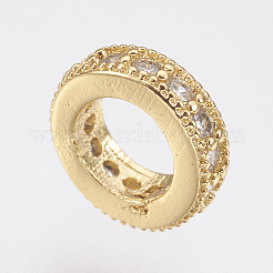 Brass Micro Pave Cubic Zirconia Rondelle European Beads&nbsp;ZIRC-F083-094G-RS