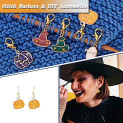 Halloween Theme Alloy Enamel Ghost & Witch Hat & Pumpkin Charm Locking Stitch Markers&nbsp;HJEW-PH01714