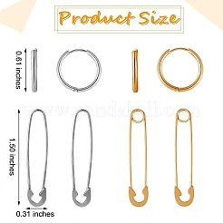 4Pair 4 Style Safety Pin & Ring 304 Stainless Steel Hoop Earrings for Women&nbsp;EJEW-SZ0001-84