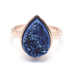 Electroplate Natural Druzy Quartz Crystal Finger Rings&nbsp;RJEW-I055-08RG-RS