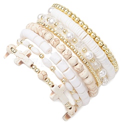 8Pcs 8 Styles Natural & Synthetic Gemstone & Glass & Handmade Polymer Clay & Acrylic Beads Stretch Bracelet Sets&nbsp;BJEW-JB12096