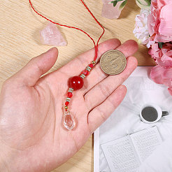 Brass & Glass & Natural Malaysia Jade Pendant Decoration&nbsp;HJEW-CA00065