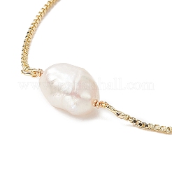 Oval Natural Pearl Beaded Slider Bracelet&nbsp;X-BJEW-JB09315-02