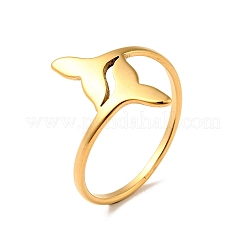 Ion Plating(IP) 201 Stainless Steel Double Whale Tail Finger Ring for Women&nbsp;RJEW-G266-11G