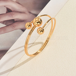 Minimalist Brass Three Round Beads Open Cuff Bangles for Women Daily Wear Jewelry&nbsp;PQ0230