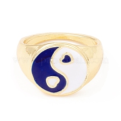 Yin Yang Pattern Flat Round Enamel Finger Ring for Girl Women&nbsp;RJEW-Z010-04LG-RS