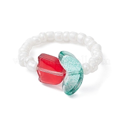 Tulip Flower Glass Seed Beaded Stretch Rings for Women&nbsp;RJEW-JR00596