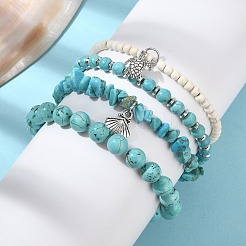 4Pcs 4 Style Synthetic Turquoise Beaded Stretch Bracelets SET&nbsp;BJEW-TA00377