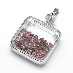 Mixed Stone Floating Locket Pendants with Glass and Platinum Tone Brass Findings&nbsp;G-F228-66-RS