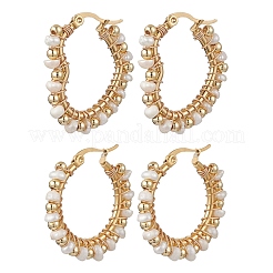 2 Pairs 2 Styles Natural Cultured Freshwater Pearl Beaded Hoop Earrings&nbsp;EJEW-JE06941