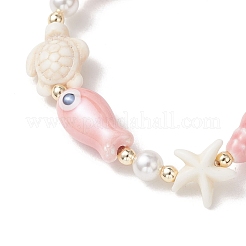 Synthetic Turquoise & Shell Pearl & Porcelain Beaded Stretch Bracelets for Women&nbsp;BJEW-JB13556