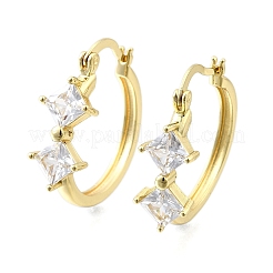 Rhombus Brass Micro Pave Clear Cubic Zirconia Hoop Earrings&nbsp;EJEW-Z121-07G