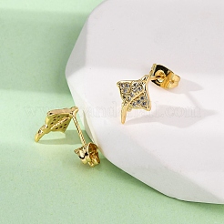 Brass Micro Pave Clear Cubic Zirconia Stud Earrings&nbsp;EJEW-D328-04G-01