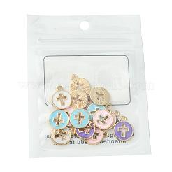 16Pcs 4 Colors Light Gold Plated Alloy Enamel Pendants&nbsp;ENAM-FS0001-85