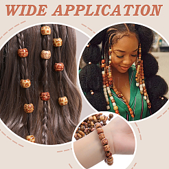 300Pcs 3 Styles Printed Natural Wood Beads&nbsp;WOOD-ME0001-12