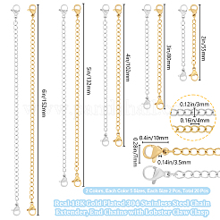 20Pcs 5 Style Ion Plating(IP) 304 Stainless Steel Chain Extender&nbsp;STAS-BBC0003-70GP