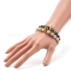 Electroplated Natural Lava Rock & Synthetic Howlite Beads Stretch Bracelets Set for Girl Women&nbsp;BJEW-JB06924