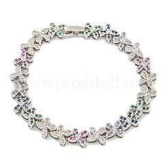 Rack Plating Brass Pave Cubic Zirconia Butterfly Link Bracelets for Women&nbsp;BJEW-B110-05P