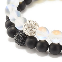 Synthetic Moonstone & Black Stone Round Beads Stretch Bracelets Set&nbsp;BJEW-JB07487