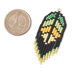 Handmade Glass Seed Beaded Leaf Shape Big Pendants&nbsp;PALLOY-MZ00931-02