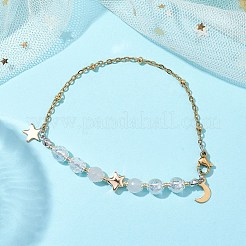 6mm Round Natural Selenite & Glass Crackle Bead Link Bracelets&nbsp;BJEW-JB10359
