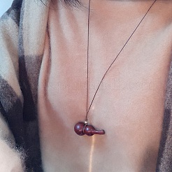 Wood Gourd Pendant Adjustable Waxed Cord Necklaces&nbsp;WGF04D5-02