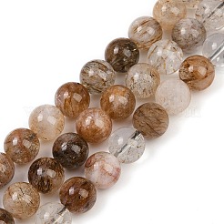 Natural Black Gold Rutilated Quartz Beads Strands&nbsp;G-H093-B03-10mm