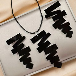 Irregular Geometry Acrylic with Imitation Leather Cord Pendant Necklace & Stud Earring Sets&nbsp;FS-WGB043E-01