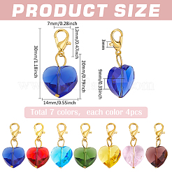 28Pcs 7 Colors Faceted Heart Glass Pendants Decoration&nbsp;HJEW-PH02040
