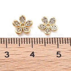 Rack Plating Flower Brass Micro Pave Clear Cubic Zirconia Bead Caps&nbsp;KK-H449-65G-04-NR
