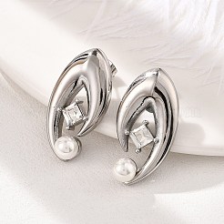 304 Stainless Steel Shell Pearl Stud Earrings&nbsp;EJEW-U051-08P