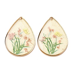 Brass & Transparent Epoxy Resin & Dried Flower Pendants&nbsp;RESI-G133-02G