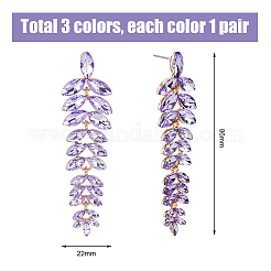 3 Pairs 3 Colors Rhinestone Leaf Cluster Earrings&nbsp;EJEW-FI0002-70