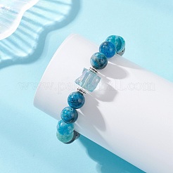 Natural Rainbow Moonstone & Black Rutilated Quartz & Apatite & Hemimorphite Beads Stretch Bracelets for Women Men&nbsp;BJEW-TA00745