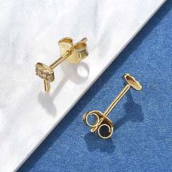Key 925 Sterling Silver Micro Pave Clear Cubic Zirconia Stud Earrings for Women&nbsp;EJEW-K307-03B-G