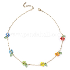 Rainbow Color Glass Beaded Flower Necklaces&nbsp;NJEW-TA00173-01