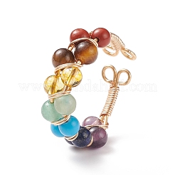 Natural & Synthetic Mixed Gemstone Braided Open Cuff Ring&nbsp;RJEW-JR00507