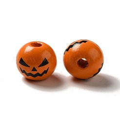 Printed Black Jack O Lantern Round Wood European Beads&nbsp;WOOD-K007-03