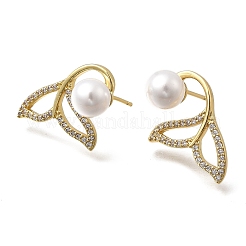 Brass Micro Pave Clear Cubic Zirconia Fishtail Stud Earrings&nbsp;EJEW-P322-13G