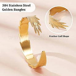 2Pcs 304 Stainless Steel Feather Cuff Bangles&nbsp;BJEW-PH0004-41