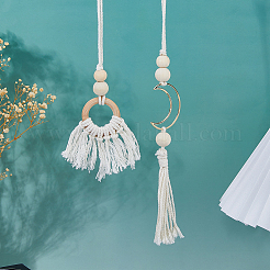 4Pcs 2 Styles Natural Wood Bead Tassel Pendant Decoraiton&nbsp;HJEW-FH00189
