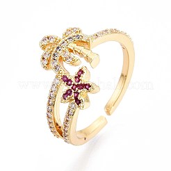 Brass Micro Pave Cubic Zirconia Cuff Rings for Women&nbsp;KK-T071-56G