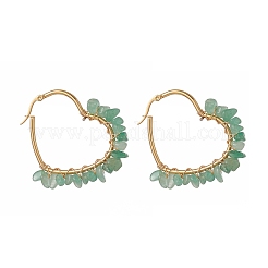 Natural & Synthetic Mixed Gemstone Chips Beaded Heart Hoop Earrings&nbsp;EJEW-JE05214