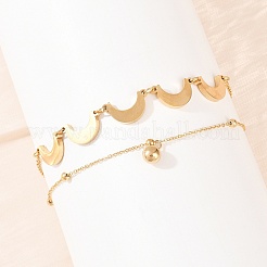 Moon 304 Stainless Steel Satellite Chains Double Layers Anklets&nbsp;BJEW-H643-08G