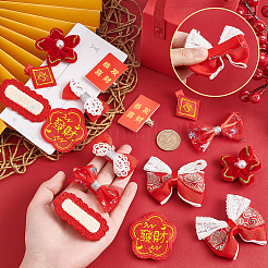Chinese New Year Bowknot Flower Cloth Alligator Hair Clips Set&nbsp;OHAR-WH0021-31A