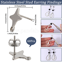 60Pcs Star Shape 201 Stainless Steel Stud Earrings Findings&nbsp;STAS-SC0007-96